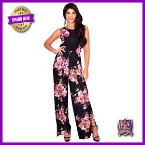 Plus Size Floral Print Sleeveless Wide Leg Jumpsuit Romper Playsuit